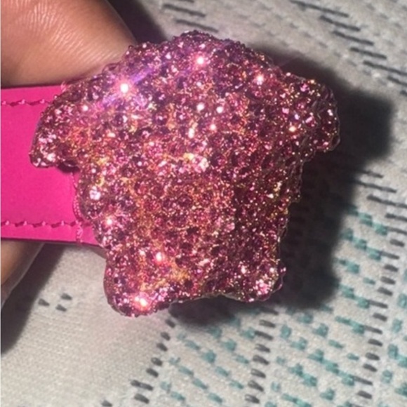 Versace Crystal Medusa Pink Leather Belt — Rare Glam Statement Piece - Picture 2 of 9